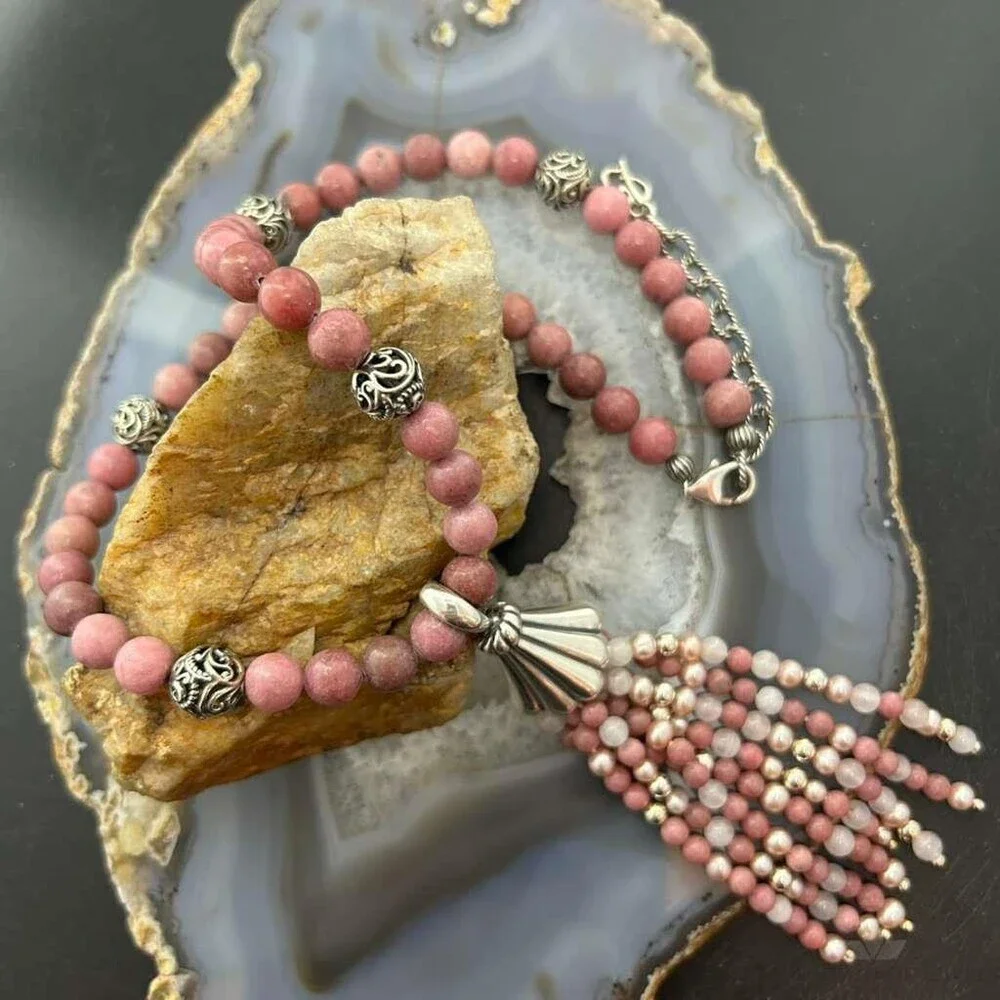 Carolyn Pollack Sterling Rhodochrosite Beads & Swirl Beads w/Enhancer Necklace